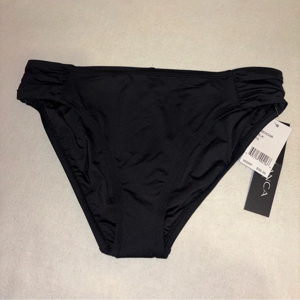 NWT La Blanca‎ Island Goddess Side Hipster Bikini Bottom black Size 10